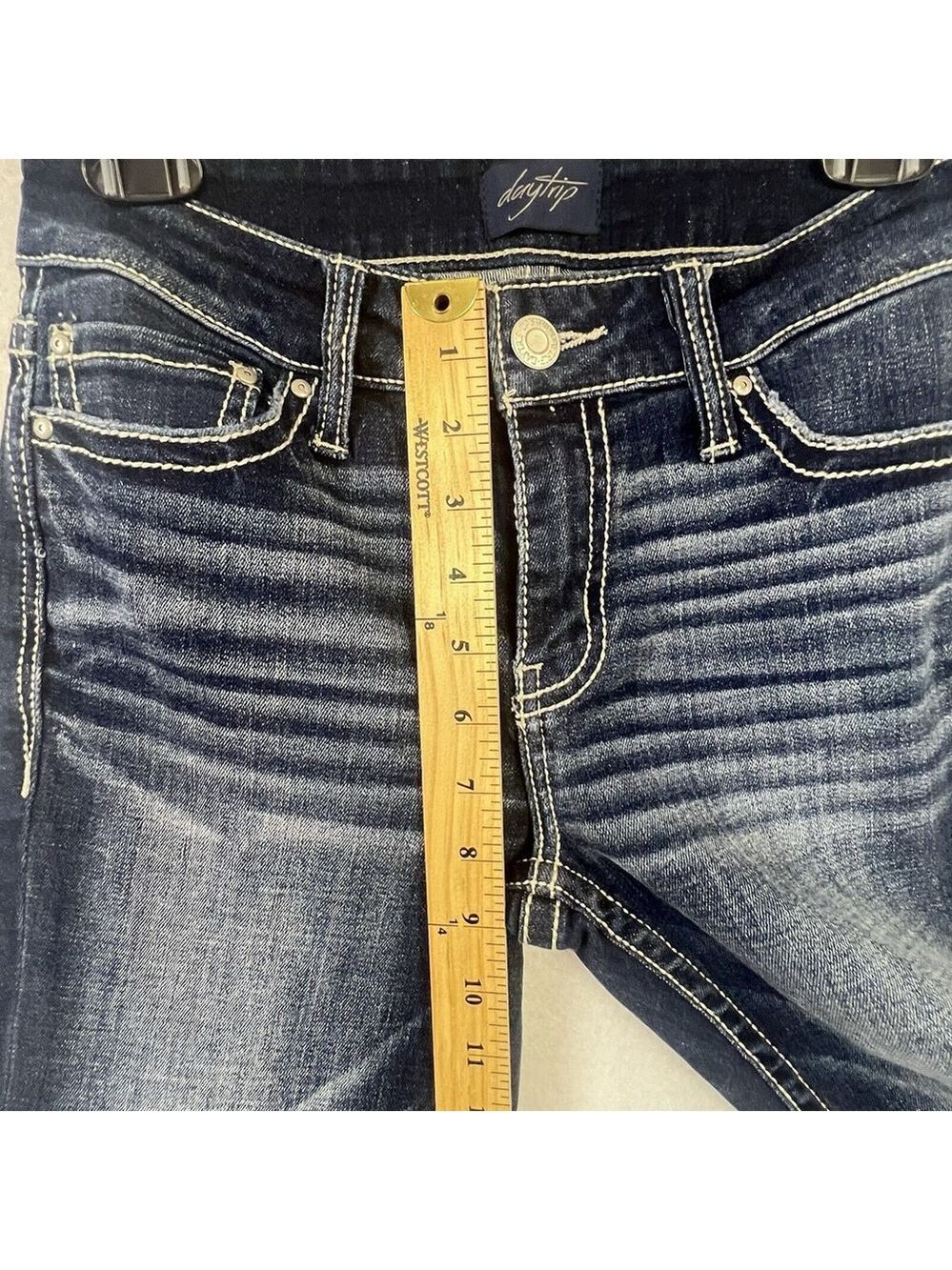 Daytrip Womens 25 Blue Jeans Virgo Straight Thick Stitch Stretch Flap Pocket New - Picture 9 of 12